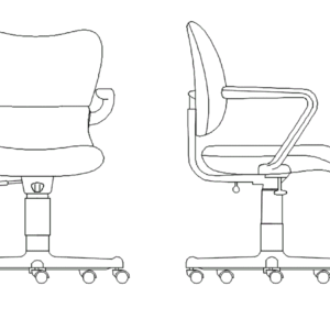 CAD drawing of two office chairs – front and side views