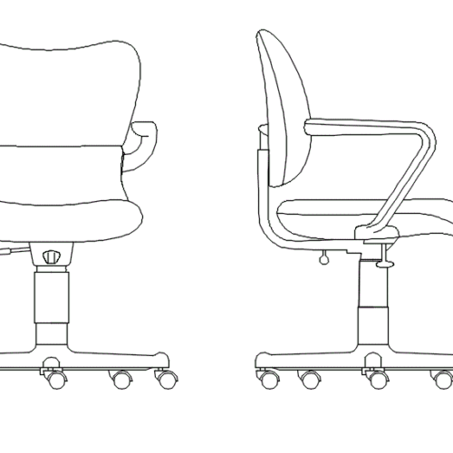 CAD drawing of two office chairs – front and side views