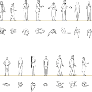 Collection of CAD blocks of human silhouettes in elevation and top views for architectural plans
