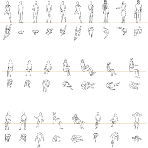 CAD blocks of people standing in front elevation and top view for architectural plans