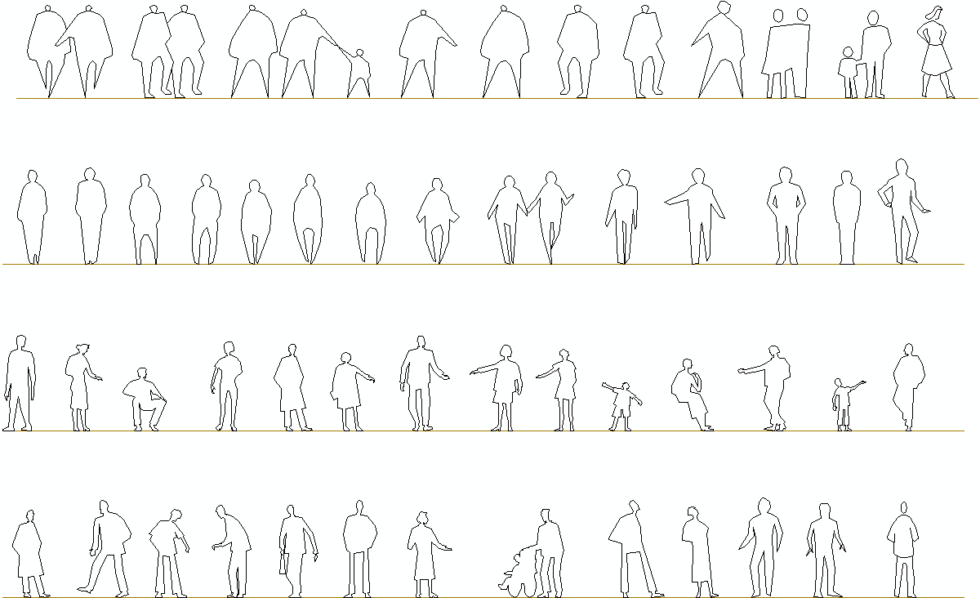 CAD blocks of people silhouettes in front view – DWG preview