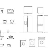 cad blocks for kitchen appliances elevation set with refrigerators, microwaves and kitchen equipment