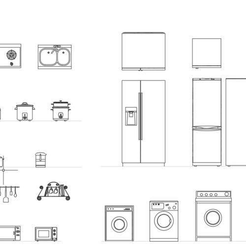cad blocks for kitchen appliances elevation set with refrigerators, microwaves and kitchen equipment
