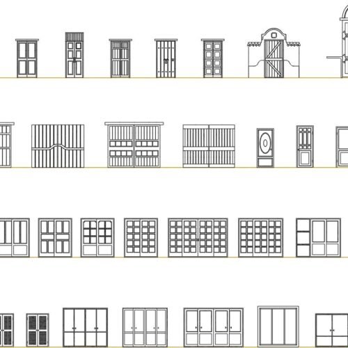 door CAD blocks elevation with single double doors glass and aluminum designs